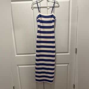 Striped Blue and Cream Maxi Dress